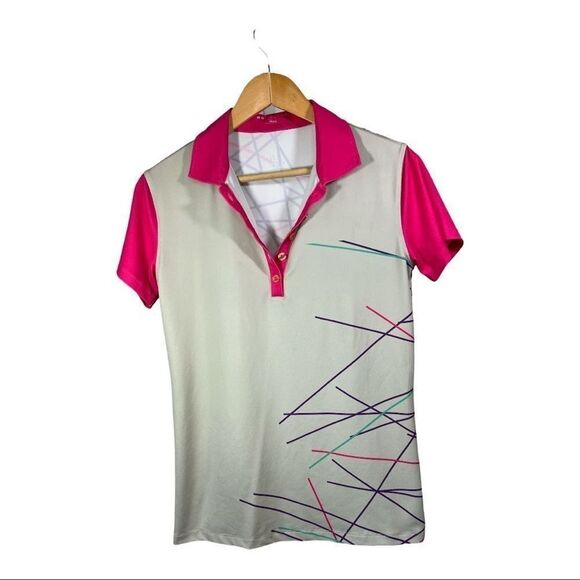 H5G HIGH 5 GOLF Women’s Multi-Directional Lines Polo Shirt Gray Size Extra Small - Picture 1 of 11